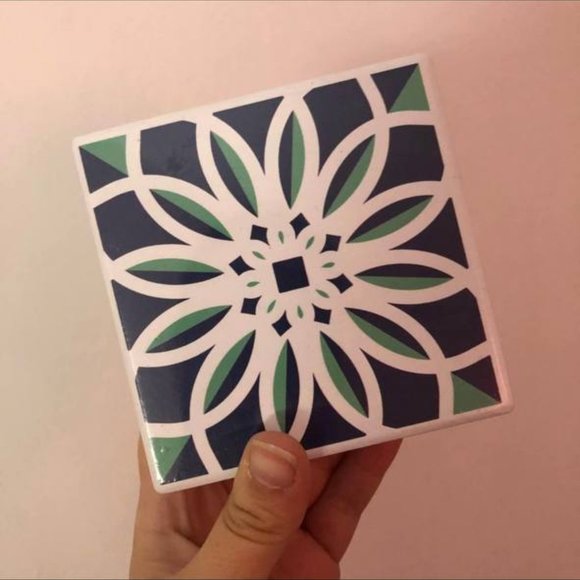 Moroccan Print Square Ceramic Coasters Set - Picture 2 of 4